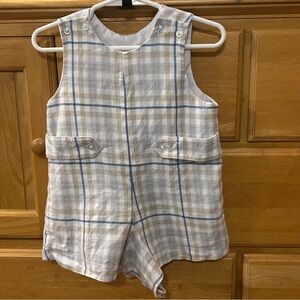 Lullaby Set Boy’s Blue & Brown Plaid Soft Cotton Shortall/Romper Size 18 Months